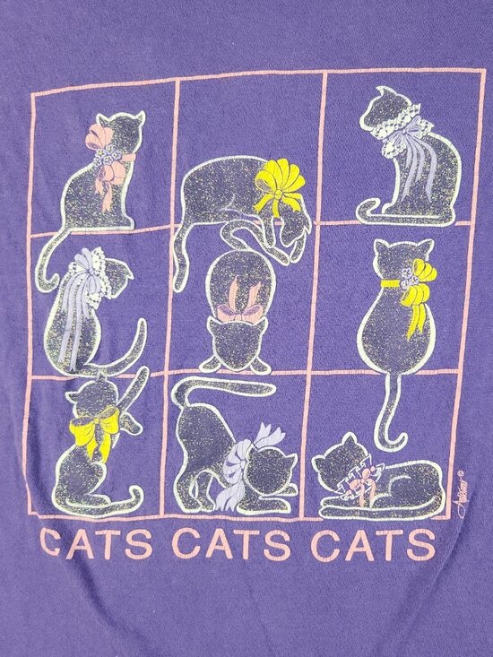 Vintage Cats Shirt Extra Large Kittens Short Sleeve Purple Single Stitch Playful - Picture 3 of 9